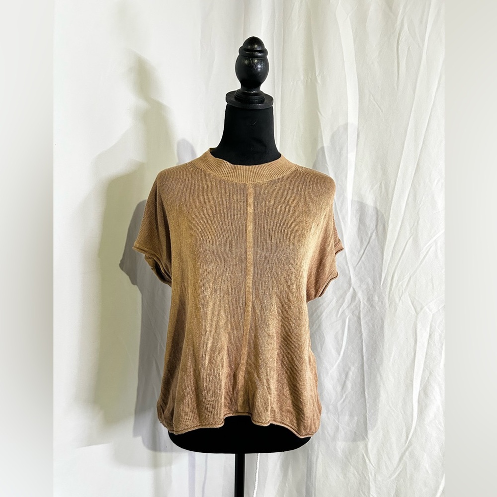 Chocolate Brown knit blouse Tank cropped boxy fit small banana republic